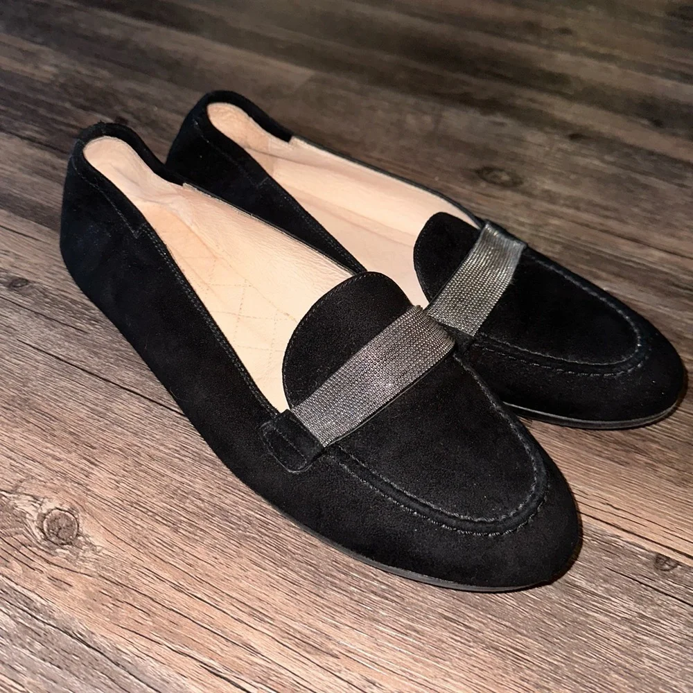 Hispanitas Black Suede Loafers with Silver Rhinestones size 8 1/2